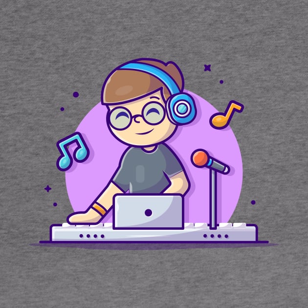 Happy Cute Disk Jockey Performance with Headphone Cartoon Vector Icon Illustration by Catalyst Labs